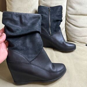 Black Ankle Boots Wedge Heel Side Zip Versatile Chic